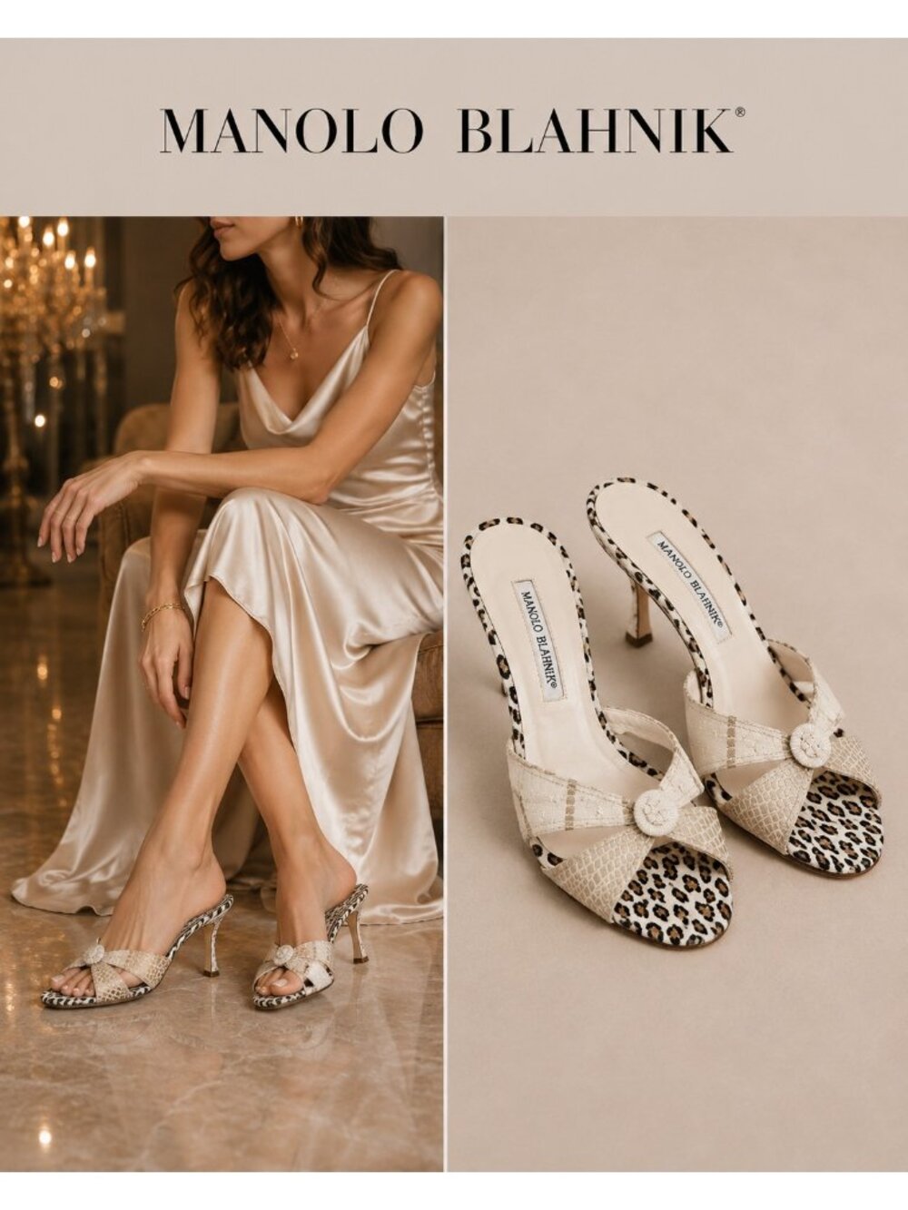 Manolo Blahnik EU 38 Leopard Print Kitten Heel Mule Sandals Designer Heels